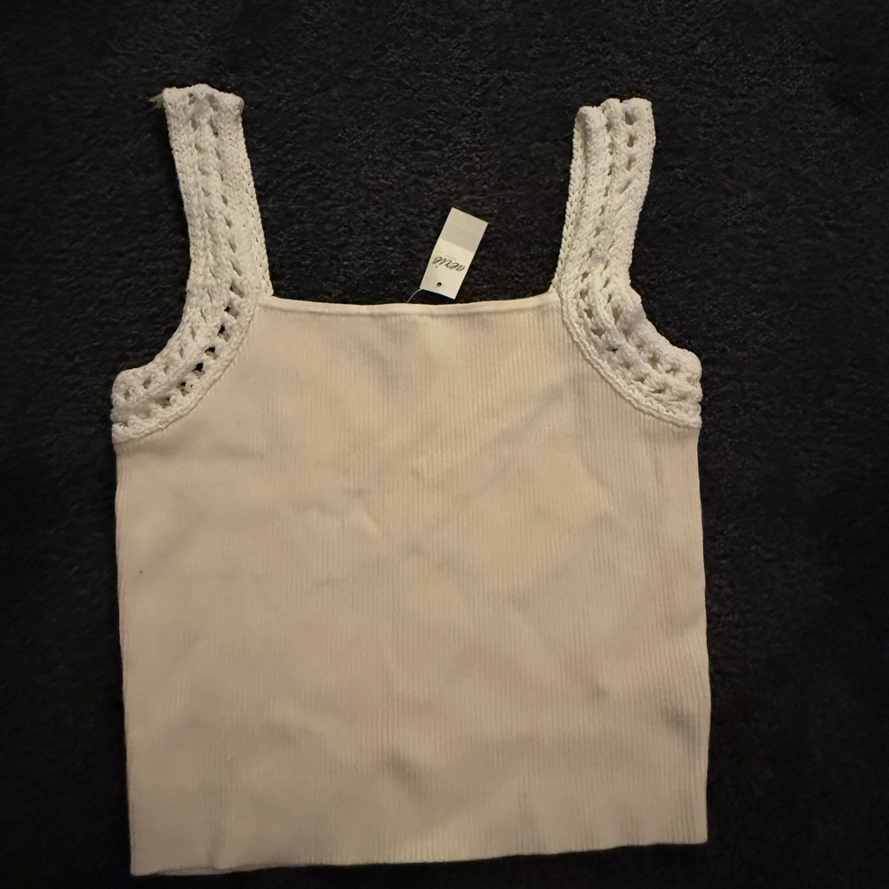 Aerie White Crochet Strap Tank Top